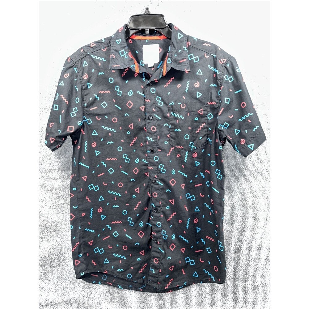 Black Jack Men's Geometric 1999 Black Button Up Shirt Size L Large‎ Vintage